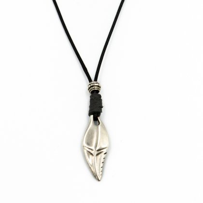 Suede leather metal shark tooth necklace.