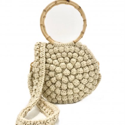 Medium ecru gold bobble crochet round bag